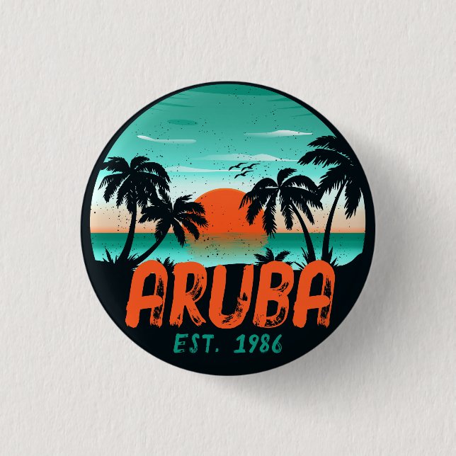 Aruba Karibisches Meer Vintag Retro Sunset Souveni Button (Vorderseite)