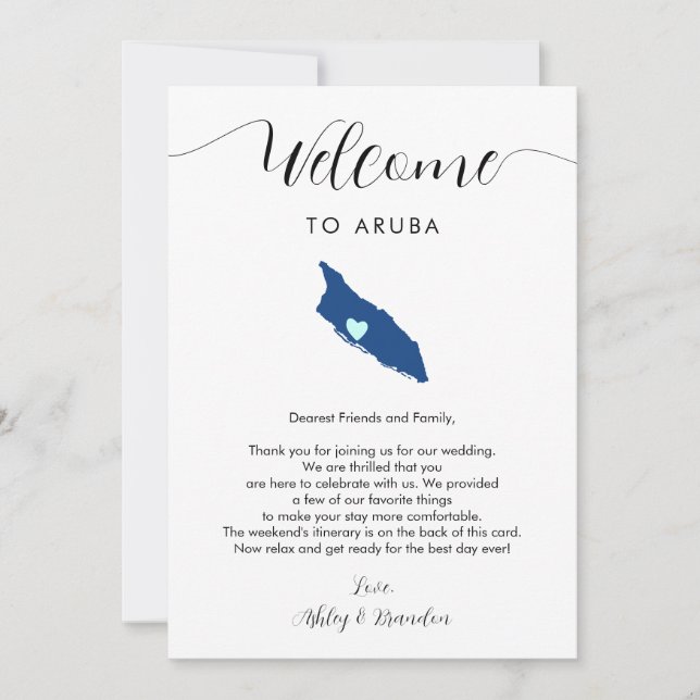 Aruba Map Wedding Welcome Letter Tour Karte (Vorderseite)