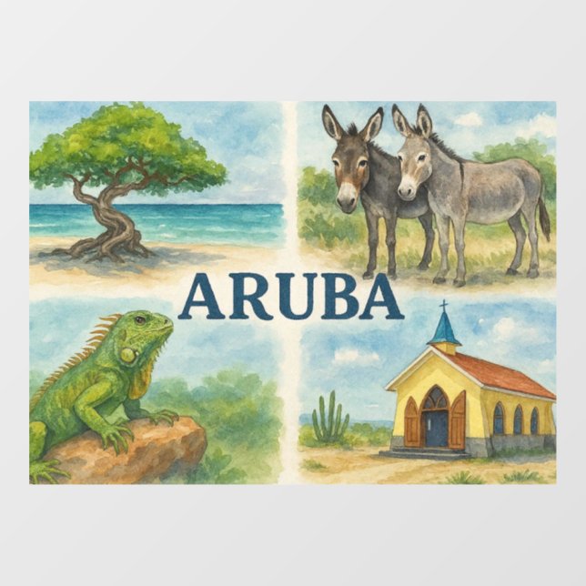 Aruba Multiview-Aquarell Fensteraufkleber (Blatt)