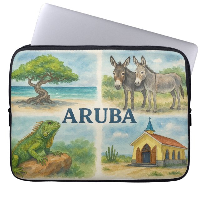 Aruba Multiview-Aquarell Laptopschutzhülle (Vorderseite)