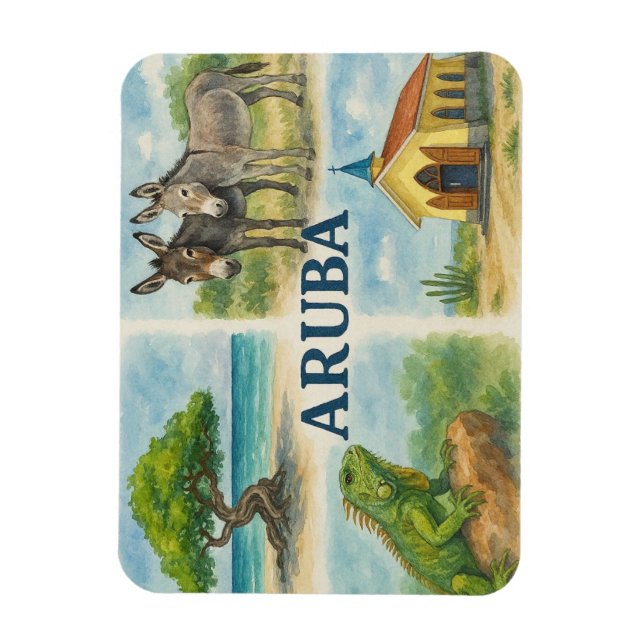 Aruba Multiview-Aquarell Magnet (Vertikal)