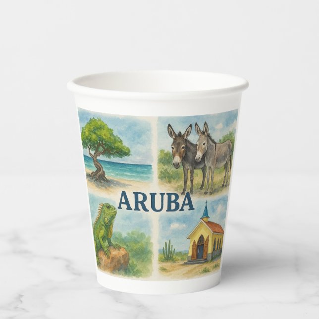 Aruba Multiview-Aquarell Pappbecher (Vorderseite)