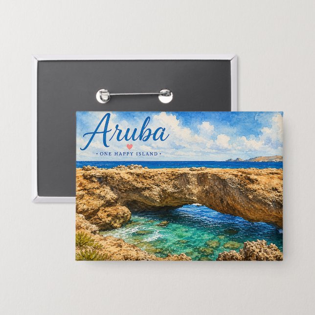 Aruba Naturbrücke Felsformation Karibik  Button (Vorderseite/Rückseite)