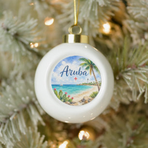 Aruba Niederländische Karibikinsel Reiseandenken  Keramik Kugel-Ornament