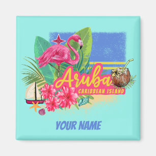 Aruba Retro Karibikinsel mit Flamingo Vintage Magnet