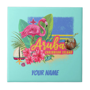 Aruba Retro Karibische Insel mit Flamingo Vintag Fliese