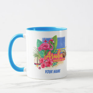 Aruba Retro Karibische Insel mit Flamingo Vintag Tasse