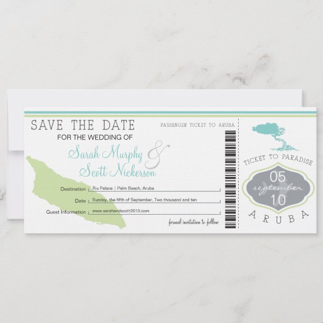 ARUBA Save the Date Boarding Pass (Vorderseite)