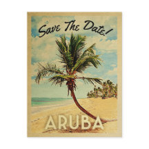 Aruba Save the Date Vintag Beach Palm Tree