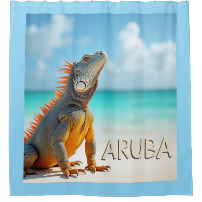 Aruba schöne Eidechse, die den Strand genießt Duschvorhang (Vorderseite)