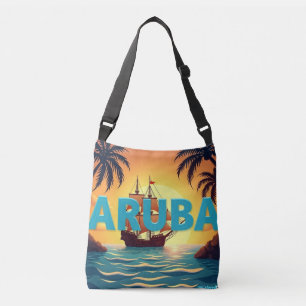 Aruba-Segelschiff-Sonnenuntergang Tragetaschen Mit Langen Trägern