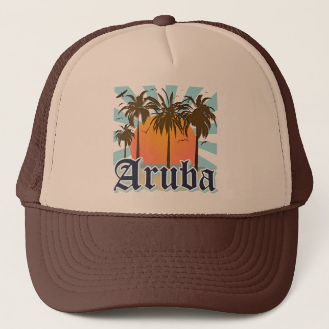 Aruba setzt Sonnenuntergang auf den Strand Truckerkappe (Vorderseite)