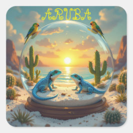 Aruba Sonnenuntergang Quadratischer Aufkleber