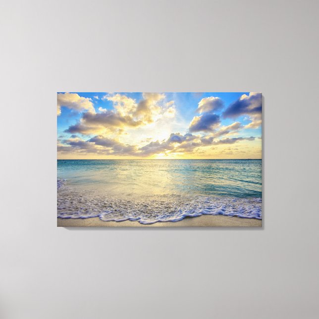 Aruba Sonnenuntergang über bewegtem Meer Leinwanddruck (Vorderseite)