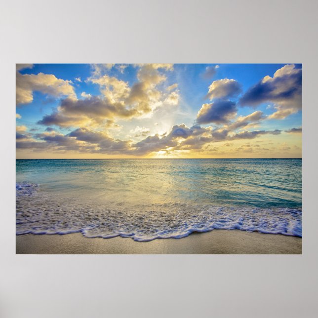 Aruba Sonnenuntergang über bewegtem Meer Poster (Vorne)