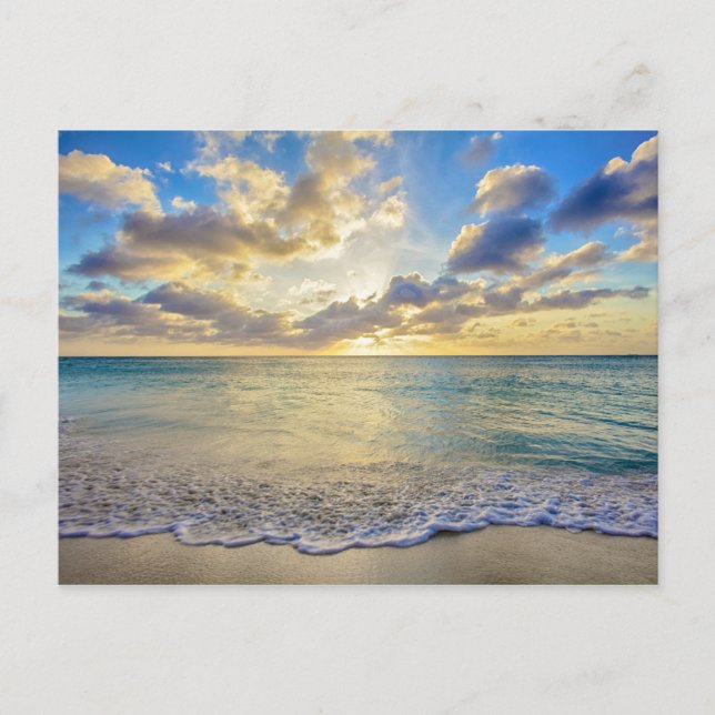 Aruba Sonnenuntergang über bewegtem Meer Postkarte (Vorderseite)