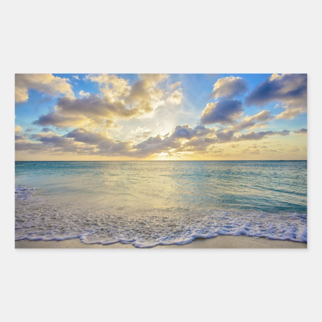 Aruba Sonnenuntergang über bewegtem Meer Rechteckiger Aufkleber (Vorderseite)