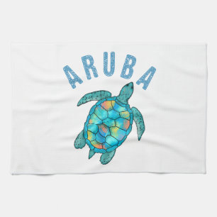 Aruba-Strand-Meereschildkröten-Illustration Geschirrtuch