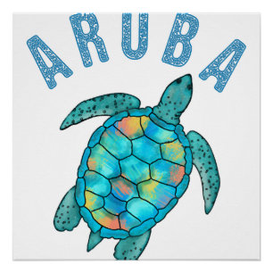Aruba-Strand-Meereschildkröten-Illustration Poster