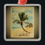 Aruba Vintage Reisen Ornament Palme Tree<br><div class="desc">Ein cooles, Vintages Dekor im Stil von Aruba mit einer Palme an einem Sandstrand mit blauem Himmel und Ozean.</div>
