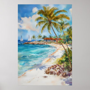 Aruba Watercolor Skigebiet Reiseplakat National Poster