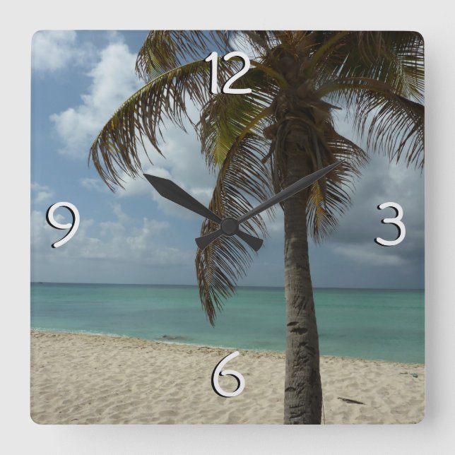 Aruban Beach I Beautiful Nature Szene Quadratische Wanduhr (Vorderseite)