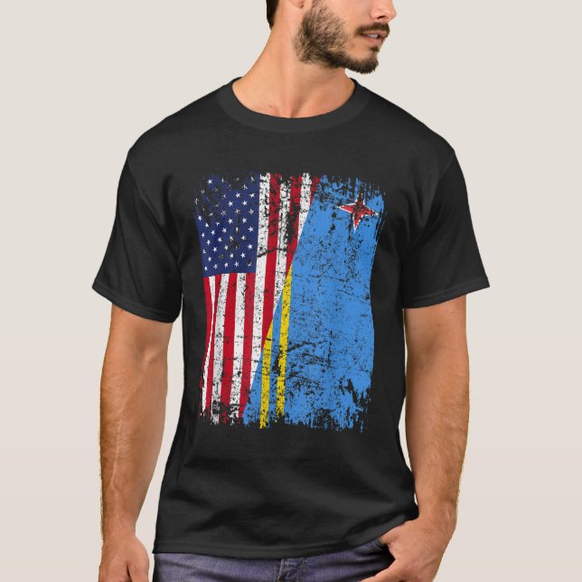 ARUBAN ROOTS Die halbe amerikanische Flagge ARUBA  T-Shirt (Vorderseite)