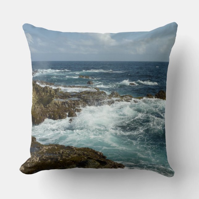 Arubas Felsküste und blauer Ozean Kissen (Vorderseite)