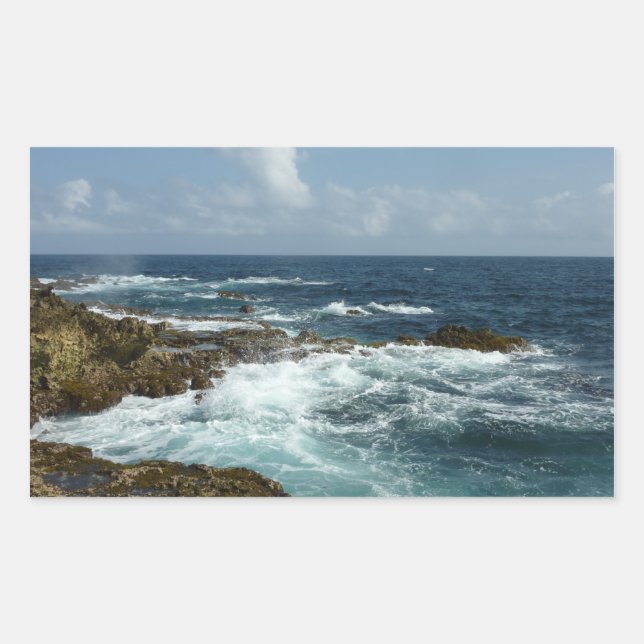 Arubas Felsküste und blauer Ozean Rechteckiger Aufkleber (Vorderseite)