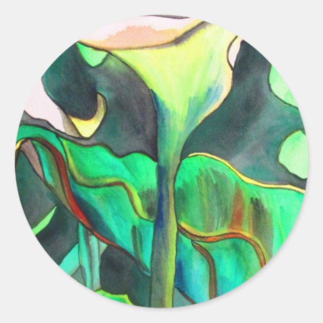 Arum Lily Aquarellmalerei Runder Aufkleber (Vorderseite)