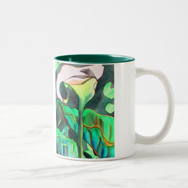 Arum Lily Aquarellmalerei Zweifarbige Tasse (Rechts)