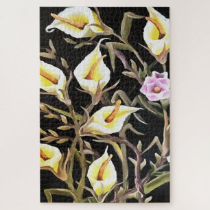 Arum Lily künstlerisches Blumendesign auf schwarz
