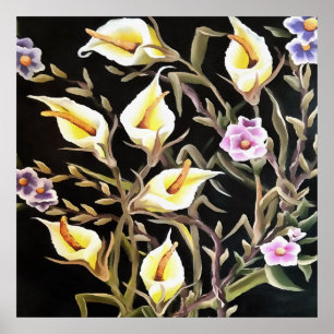 Arum Lily künstlerisches Blumendesign auf schwarz Poster