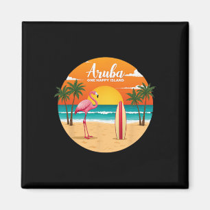 Aru's One Happy Island Flamingo Surfen Tropisches  Magnet