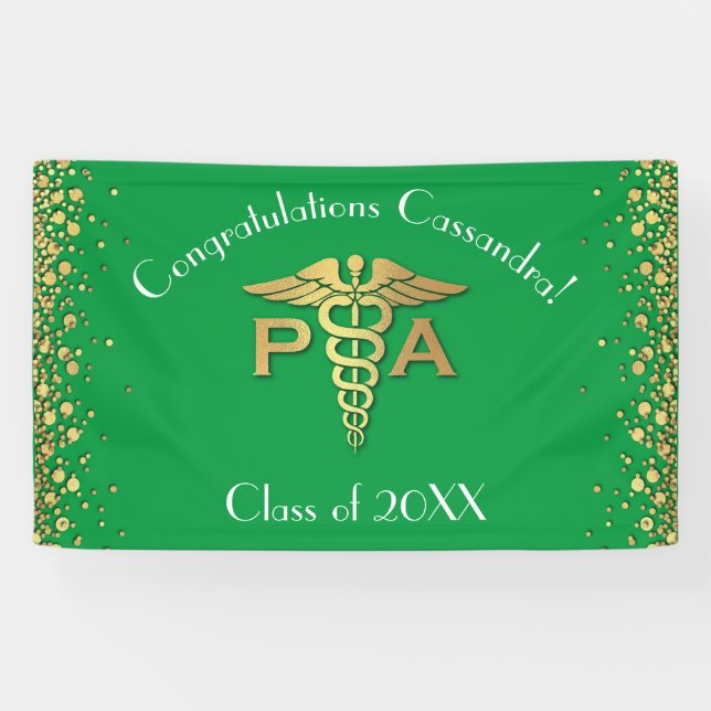 Arzt-Assistent PA-Abschluss Grün Gold Banner (Horizontal)