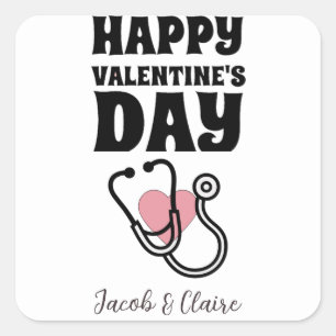 Arzt, Frohen Valentinstag Personalisierter Name Quadratischer Aufkleber