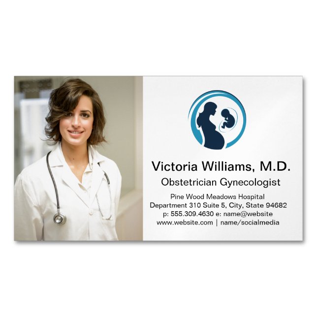 Arzt lächelt | Logo des Obstetrician Gynecologin Magnetische Visitenkarte (Vorderseite)