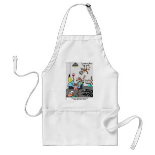Ärzte, die um lustige Geschenke und T-Shirts herum Schürze