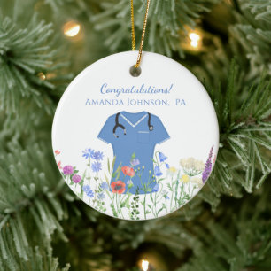 Ärzteassistent PA Blue Scrubs Keramik Ornament