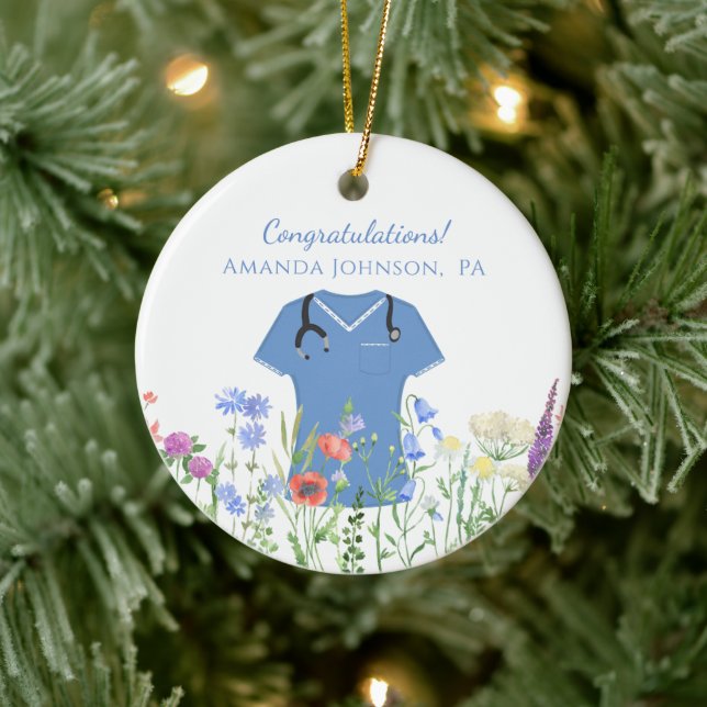 Ärzteassistent PA Blue Scrubs Keramik Ornament (Baum)