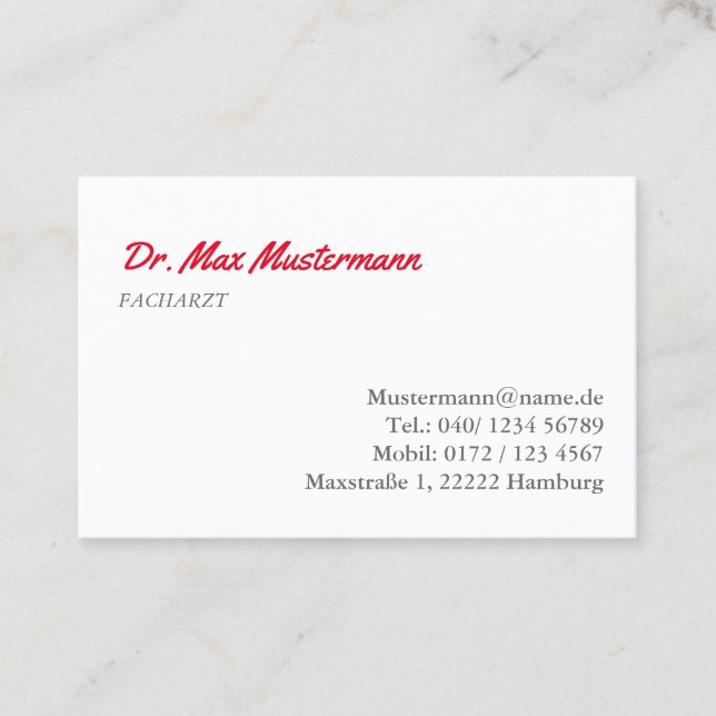 Arztenkarte Visitenkarte (Vorderseite)
