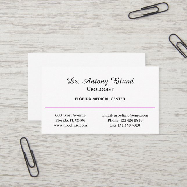 Ärztin Urologe Simple Pink Business Card Visitenkarte (Vorderseite/Rückseite Beispiel)
