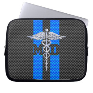 Ärztliche Ärztin MD Caduceus an blauen Streifen Laptopschutzhülle