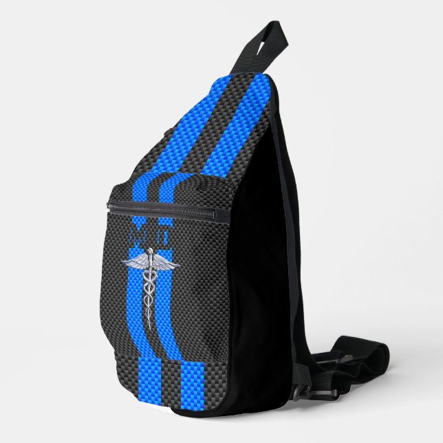 Ärztliche Ärztin MD Caduceus auf Carbon Fibre Deco Crossbody Bag (Rechte Ecke)