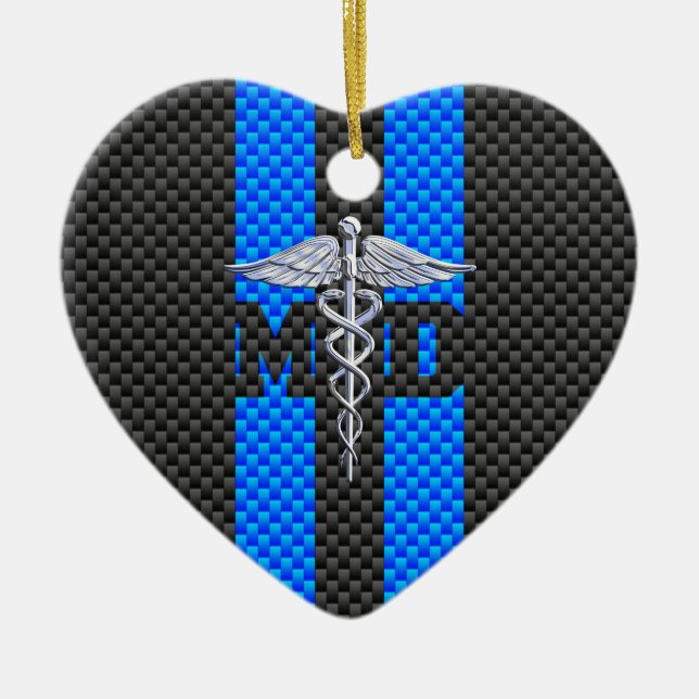 Ärztliche Ärztin MD Kadukeus Karbon Faserstreifen  Keramik Ornament (Vorne)
