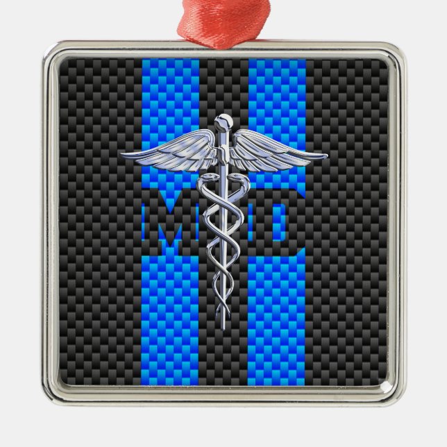 Ärztliche Ärztin MD Kadukeus Karbon Faserstreifen  Ornament Aus Metall (Vorne)