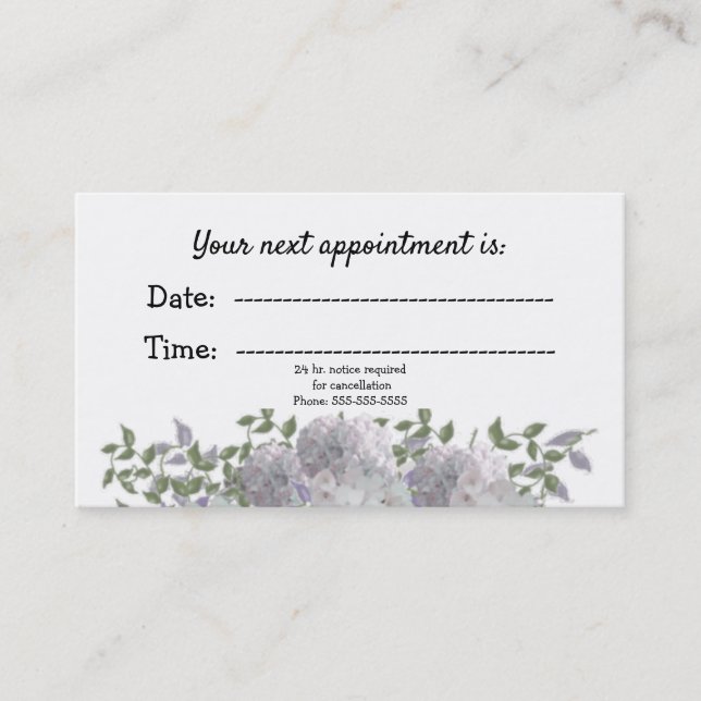 Ärztliche Ernennung von White Mauve Floral Terminkarte (Vorderseite)