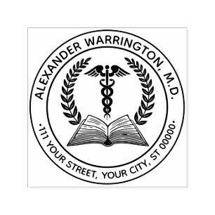 Ärztlicher Arzt Caduceus #1LR Buchname Anschrift Permastempel