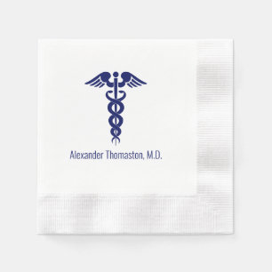 Ärztlicher Arzt Caduceus Beruflicher Name Blau Serviette