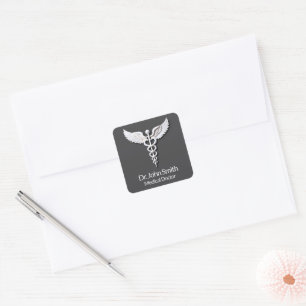 Ärztlicher Caduceus Clean White Detracit Anthrazit Quadratischer Aufkleber